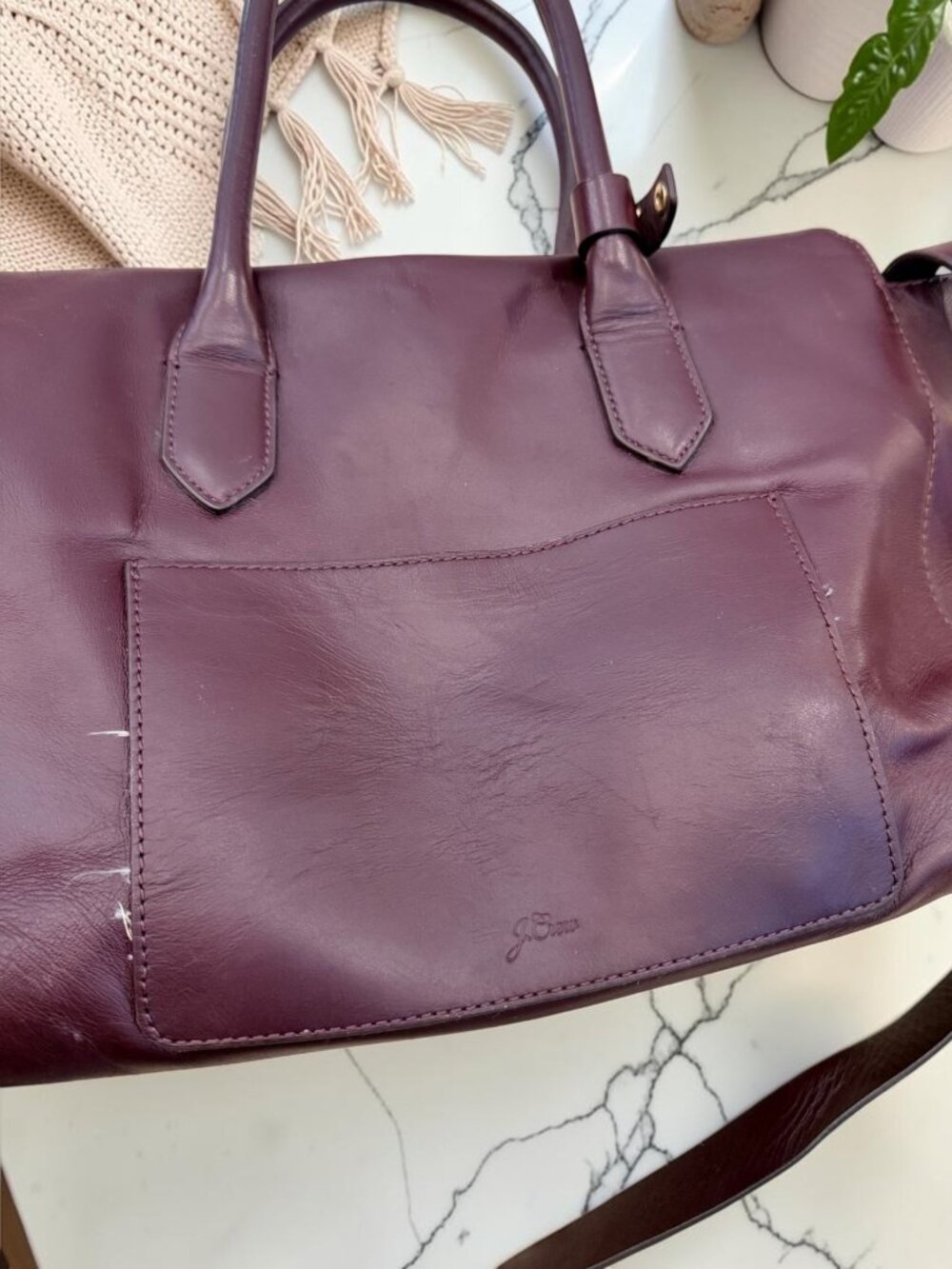 J. Crew NWT Harper Satchel Bag Oxblood Burgundy Top Handle Italian Leather - Picture 7 of 12